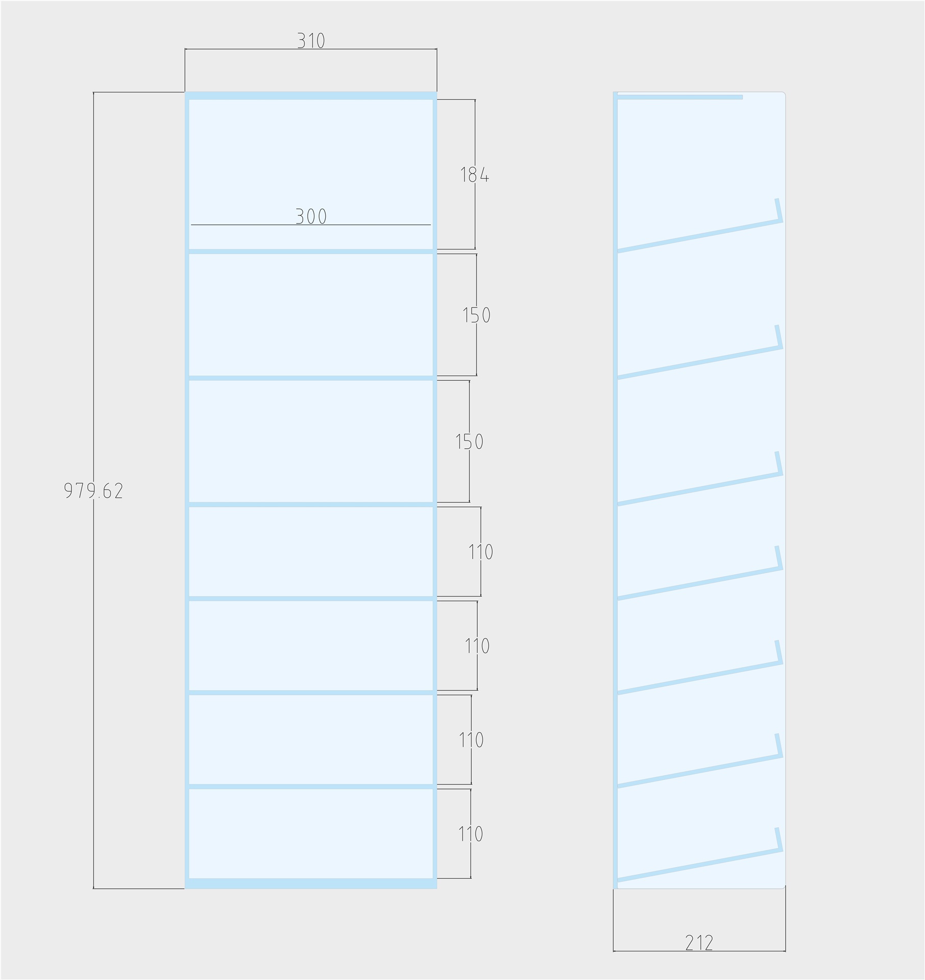 espositore per sigarette usa e getta a 7 piani L= 31 cm