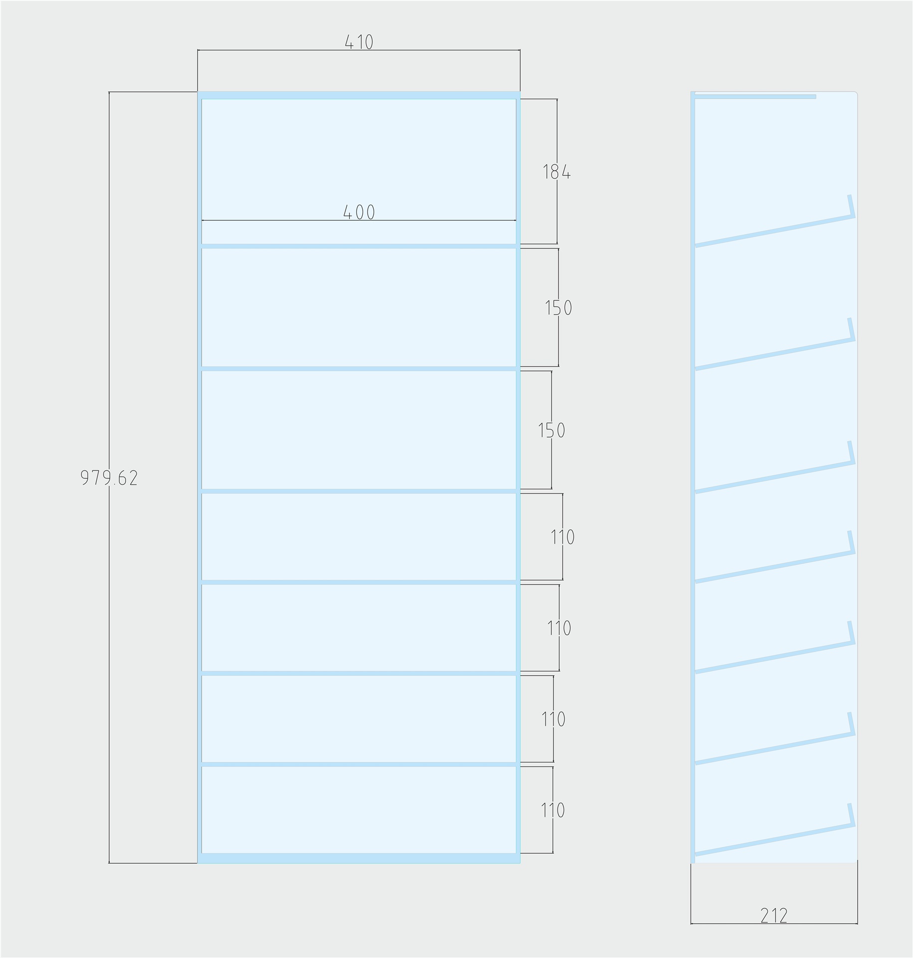 espositore per sigarette usa e getta a 7 piani L= 41 cm